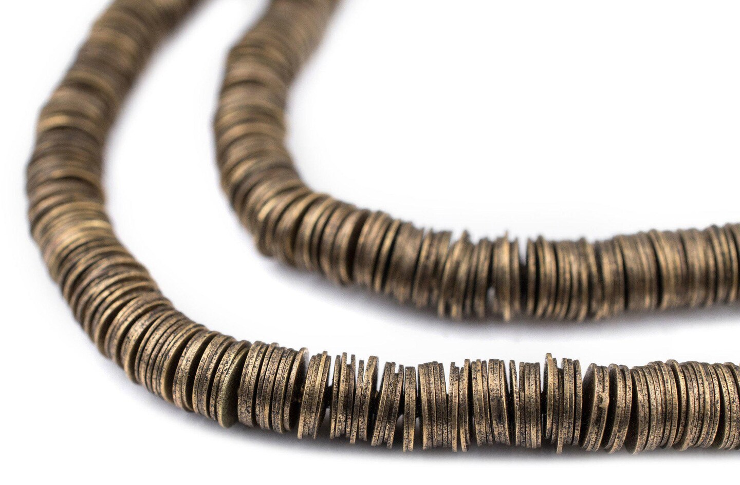 The Bead Chest Brass Flat Disk Heishi Beads (6mm), 16" Strand, Handmade for Jewelry Making & Crafts | Approximately 825 Beads