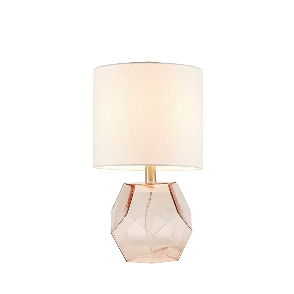 Gracie Mills   Estes Elegant Pink Geometric Glass Table Lamp with White Shade - GRACE-12850