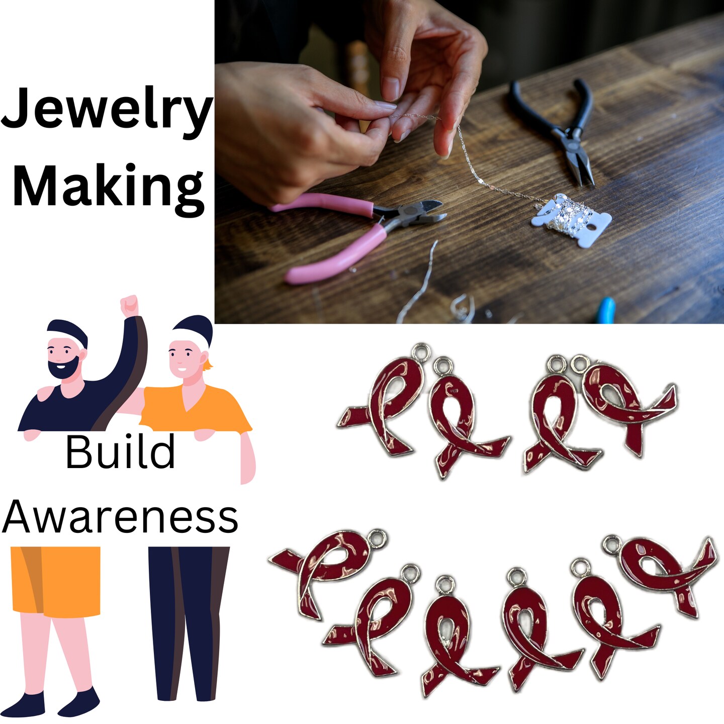 Cancer Awareness Ribbon Charms Bulk For Bracelet Making, Positive