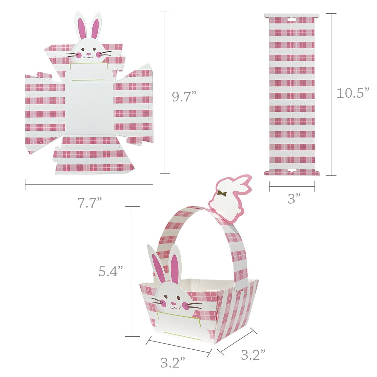 Wrapables Easter Gift Baskets with Handle, Treat Boxes for Eggs, Cookies and Candy, Set of 8, Bunny & Plaid
