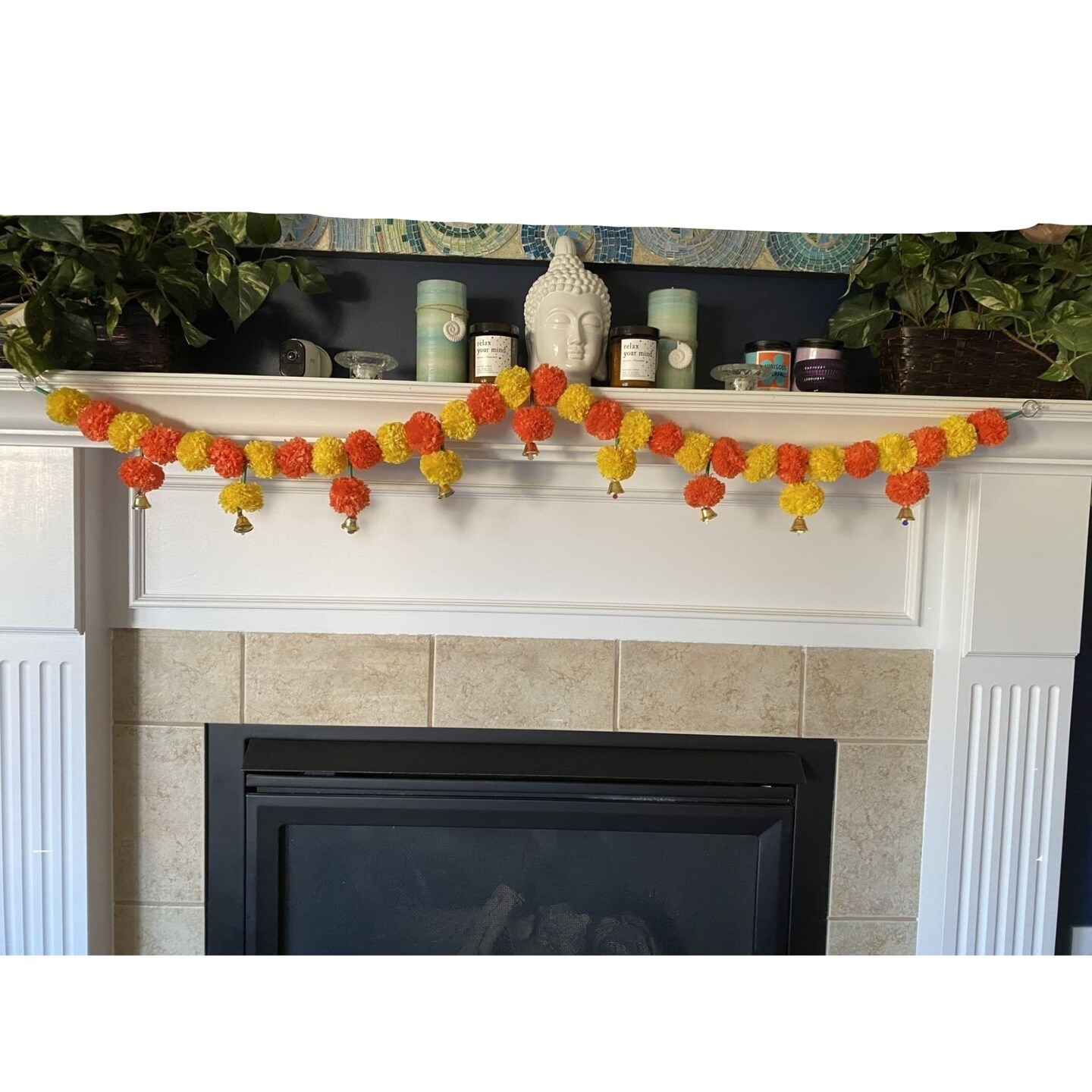 4.5 Feet Marigold Garland Toran Indian Wedding Diwali Decoration Home Party Decor Door Hanging Navratri Pooja Day of the Dead Dia De Los Muertos Ofrenda Mexican Fiesta Halloween Decor