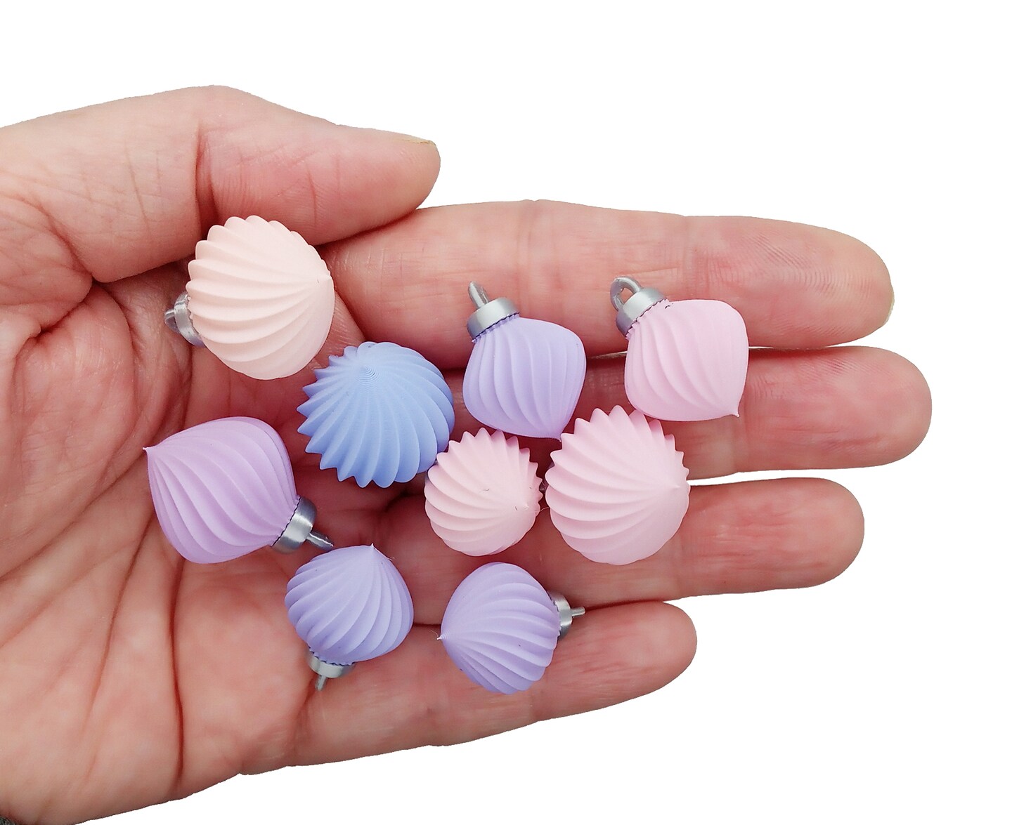 Pretty Pastel Mini Ornaments, Set of 8 Pink &#x26; Purple Ombre Miniature Baubles with Hooks, Adorabilities