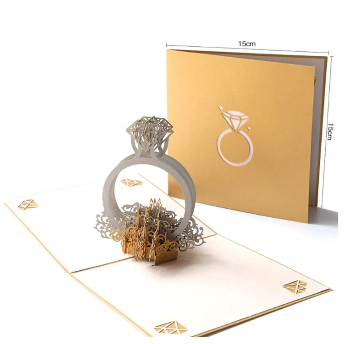 3D Pop Up Greeting Card Handmade Wedding Valentine Birthday Card - Diamond Ring