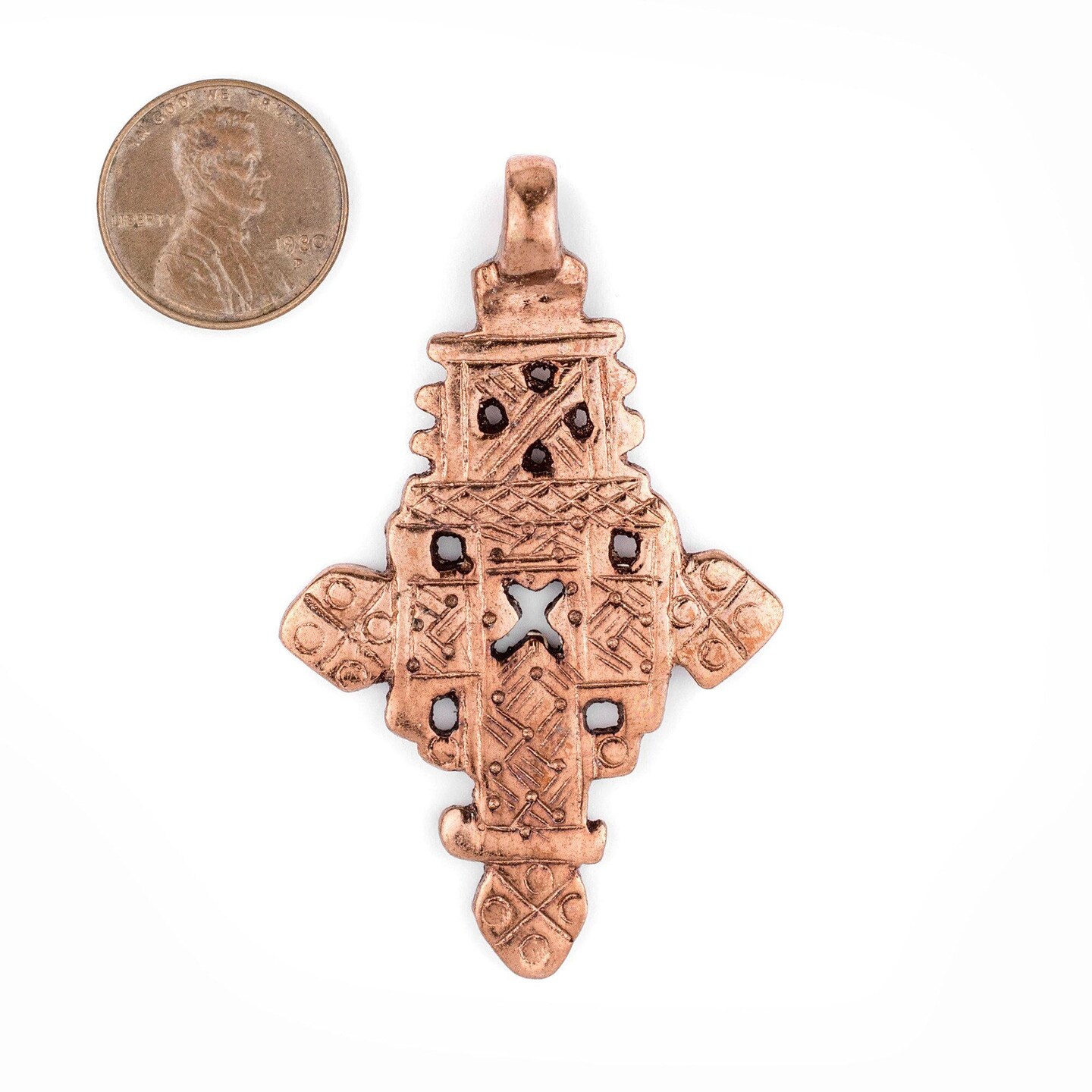 Copper Coptic Cross Pendant (62x37mm): Authentic Ethiopian East African Design for Jewelry &#x26; Necklace Making