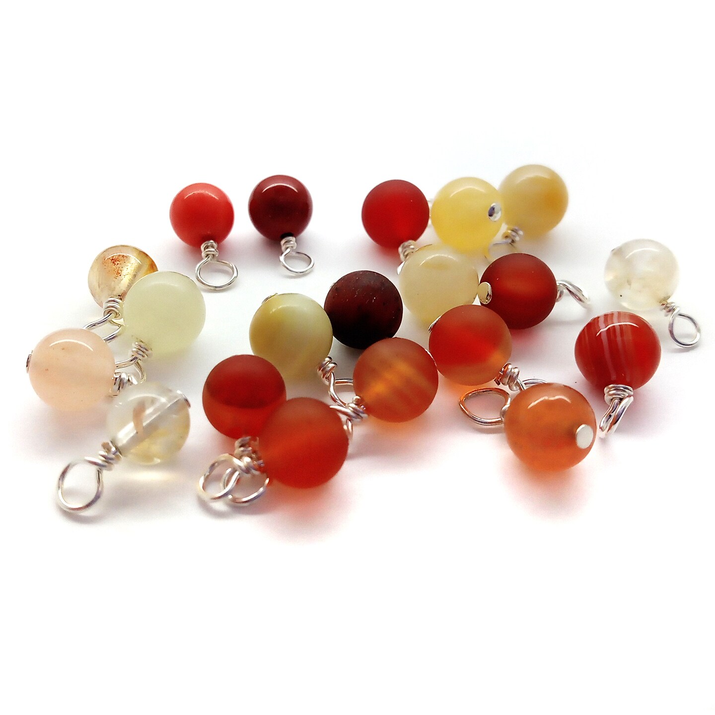 Gemstone Charm Mix, Red Yellow & Orange Bead Dangle Assortment, 20 pcs, Adorabilities