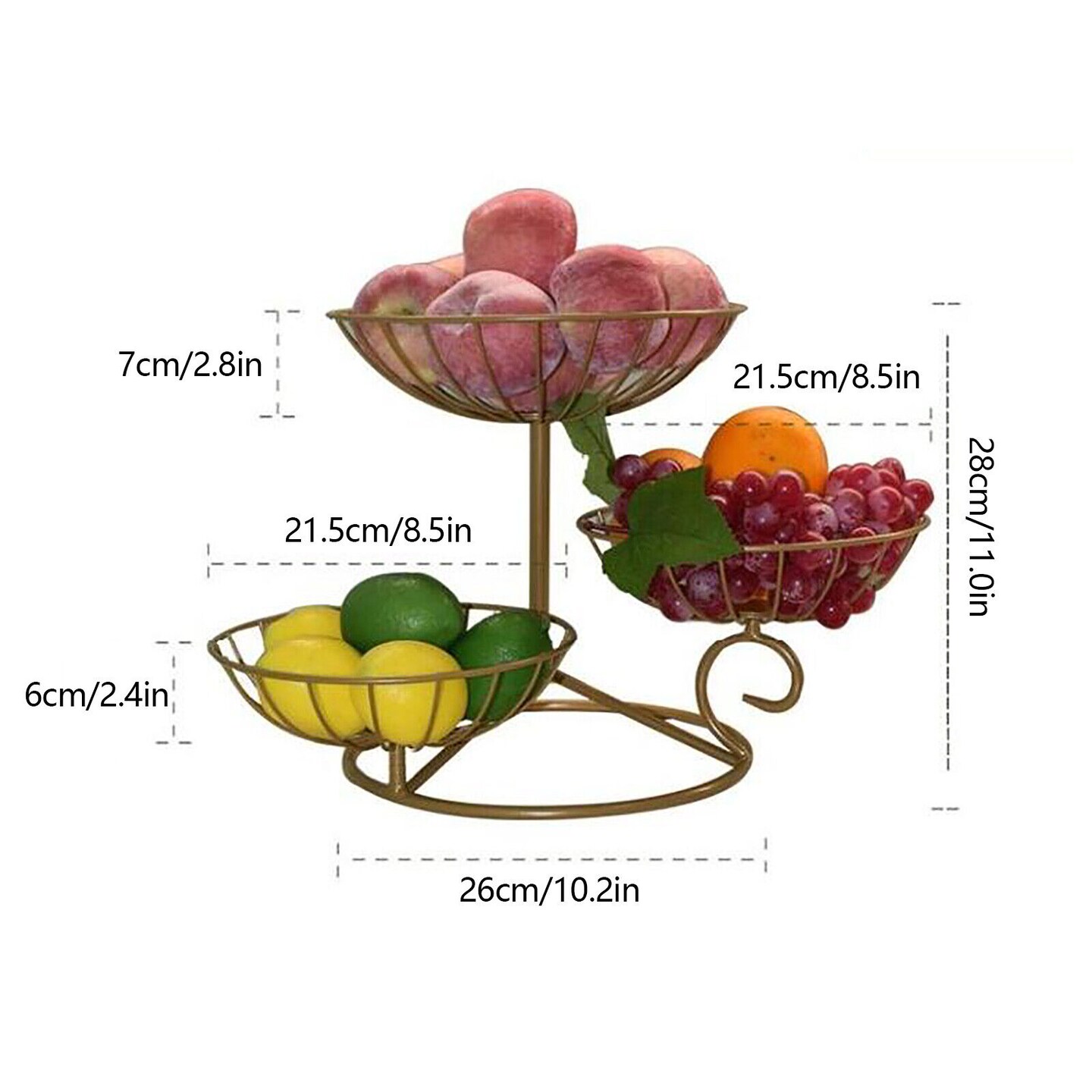 Kitcheniva 3 Tier Gold Metal Fruit Tray Organizer Stand