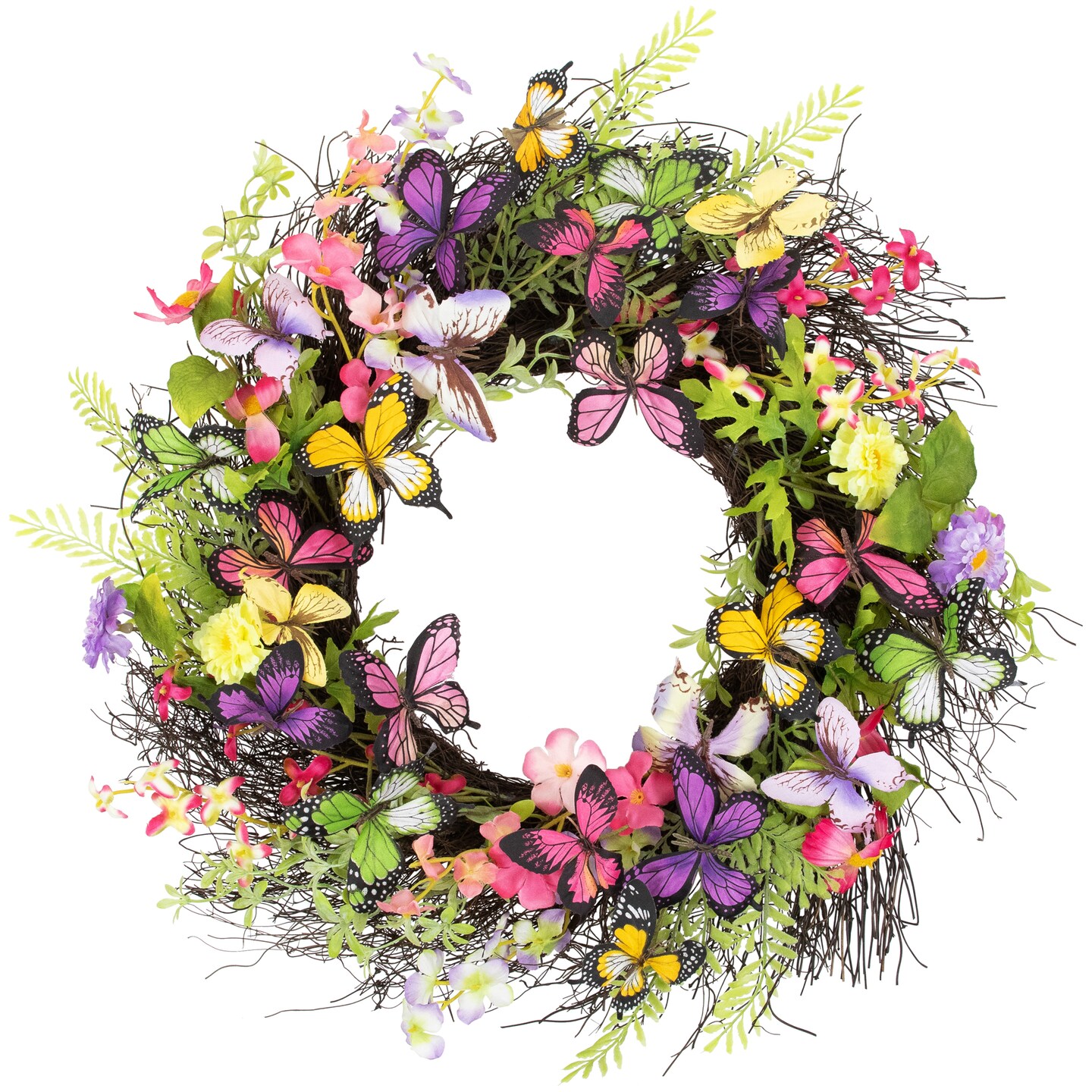 Northlight Butterfly and Wildflower Floral Twig Spring Wreath - 24&#x22;