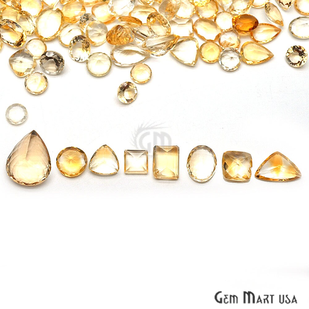 Citrine Gemstone, 100% Natural Faceted Loose Gems, November Birthstone, 10-20mm, 100 Carats, GemMartUSA (CI-60010)