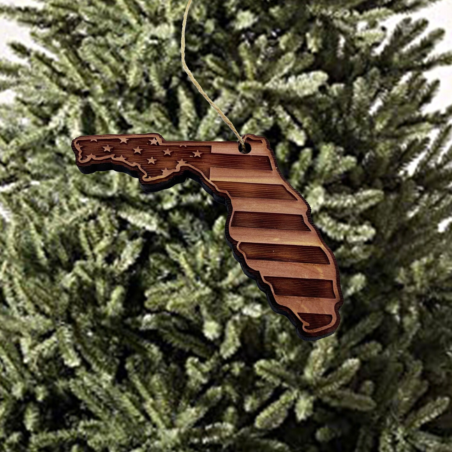 Florida and USA Flag - Cedar Ornament Florida and USA Flag - Cedar Ornament