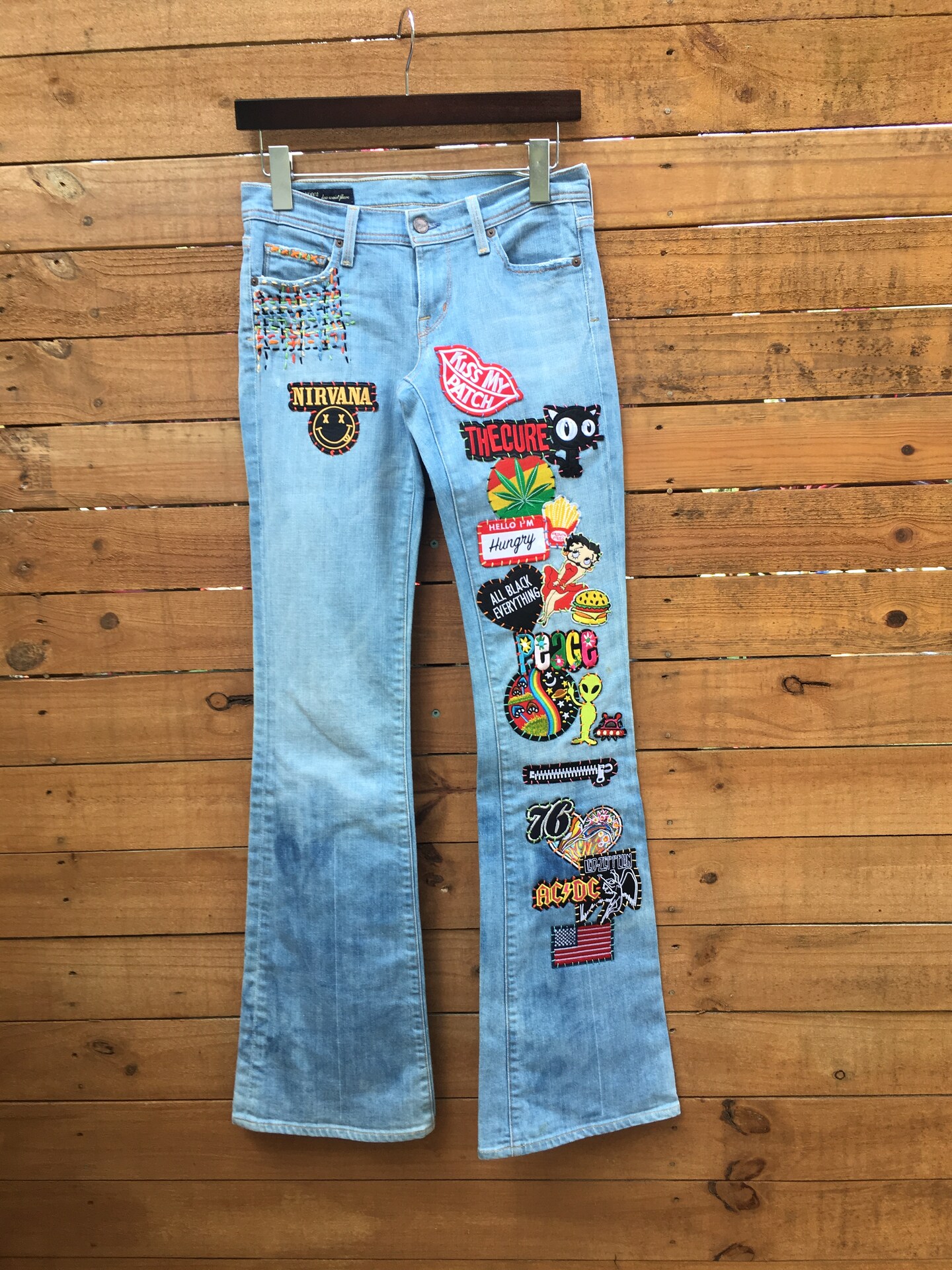 Custom, One of a kind, Patched, Embroidered, Re-worked Jeans