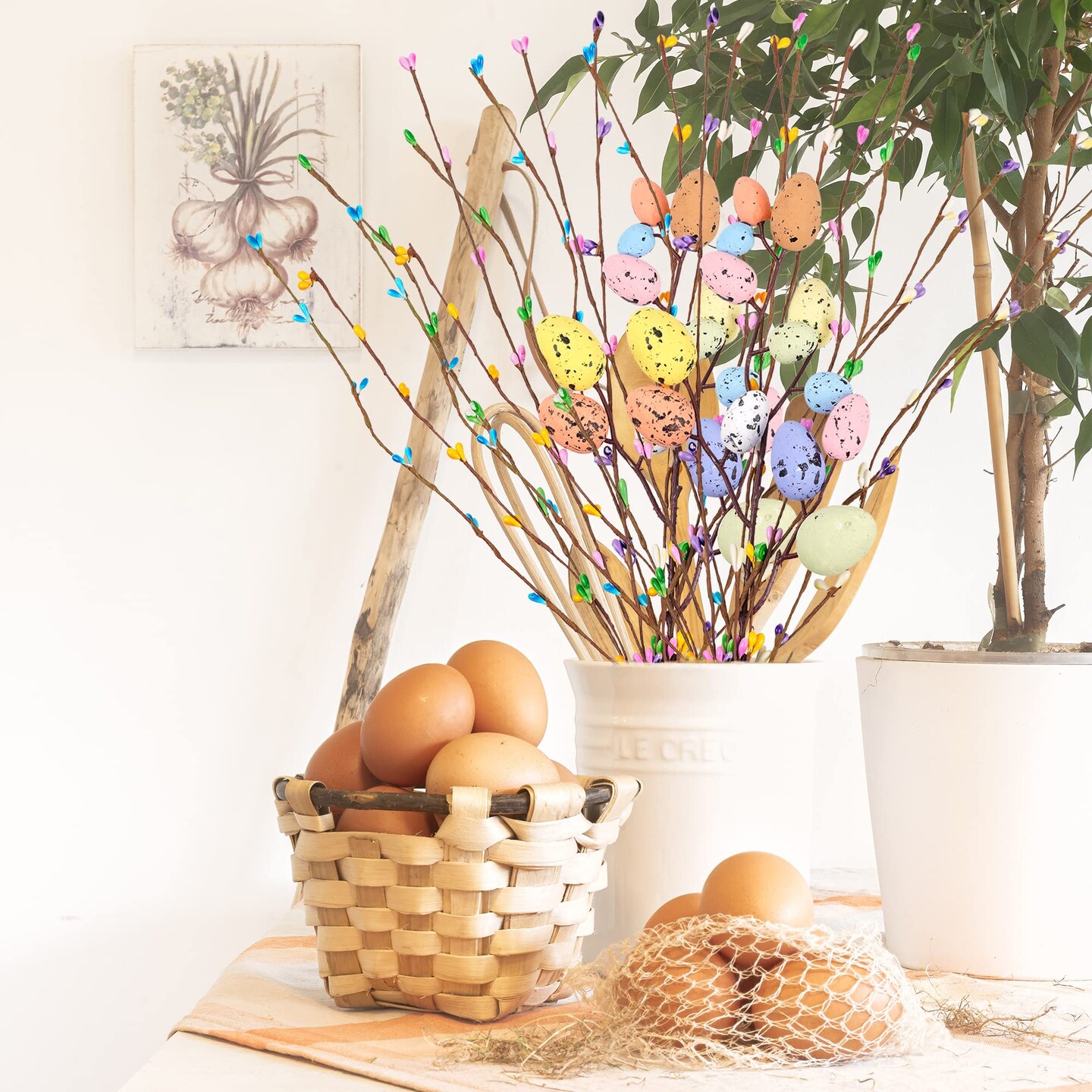 Shitailu Artificial Easter Spray Vine with Pastel Easter Eggs and Berries- Decorative Spring Floral Stems-Easter Egg Twig Branches for Floral Arrangement-Centerpiece Wreath Decoration (26 Pcs)