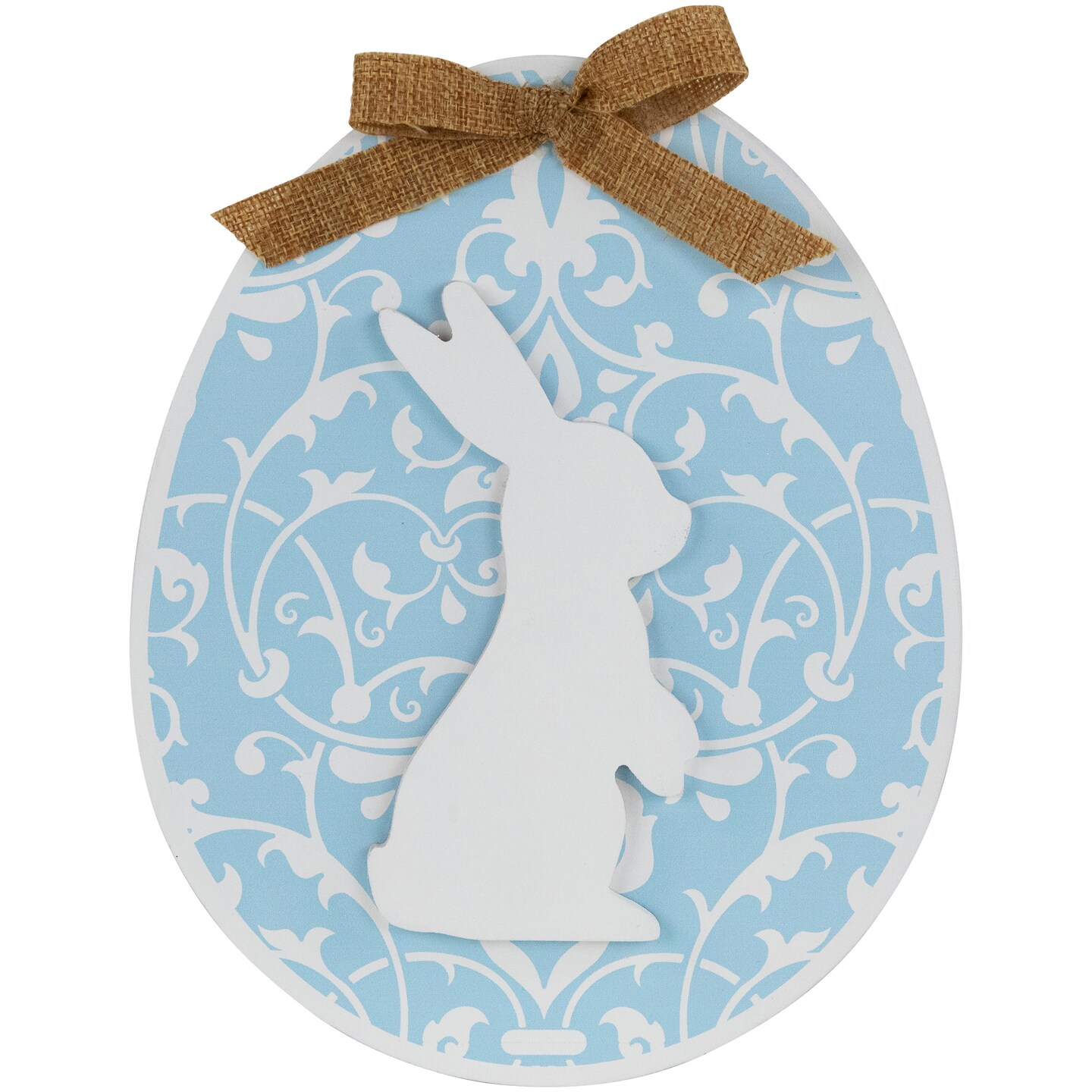 Northlight Easter Egg with Bunny and Burlap Bow Wooden Wall Decoration - 9.5&#x22; - Blue