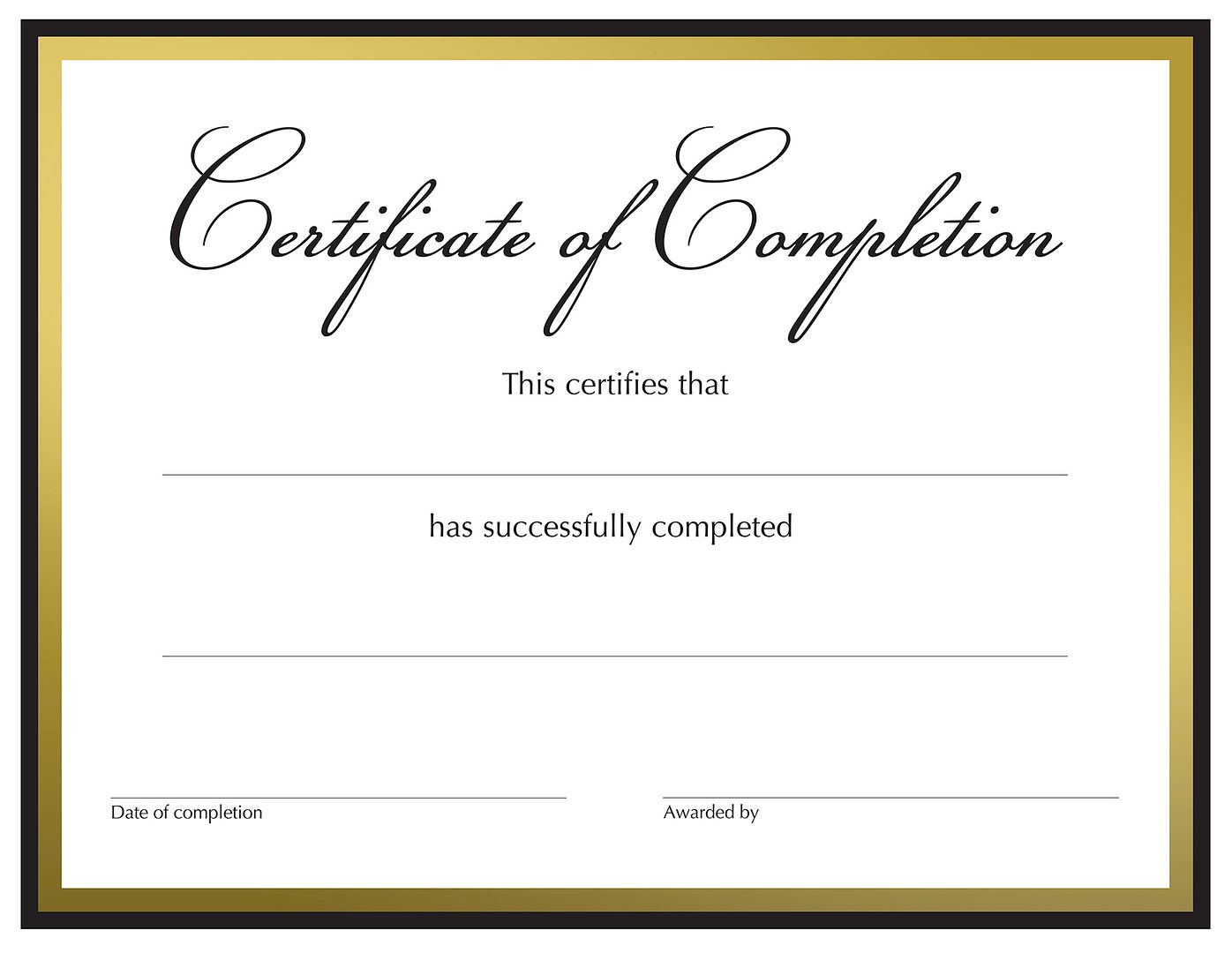 Great Papers! Certificate of Completion Fill-In, Black and Gold Border, 8.5&#x22; x 11&#x22;, Printer Compatible, 15 count