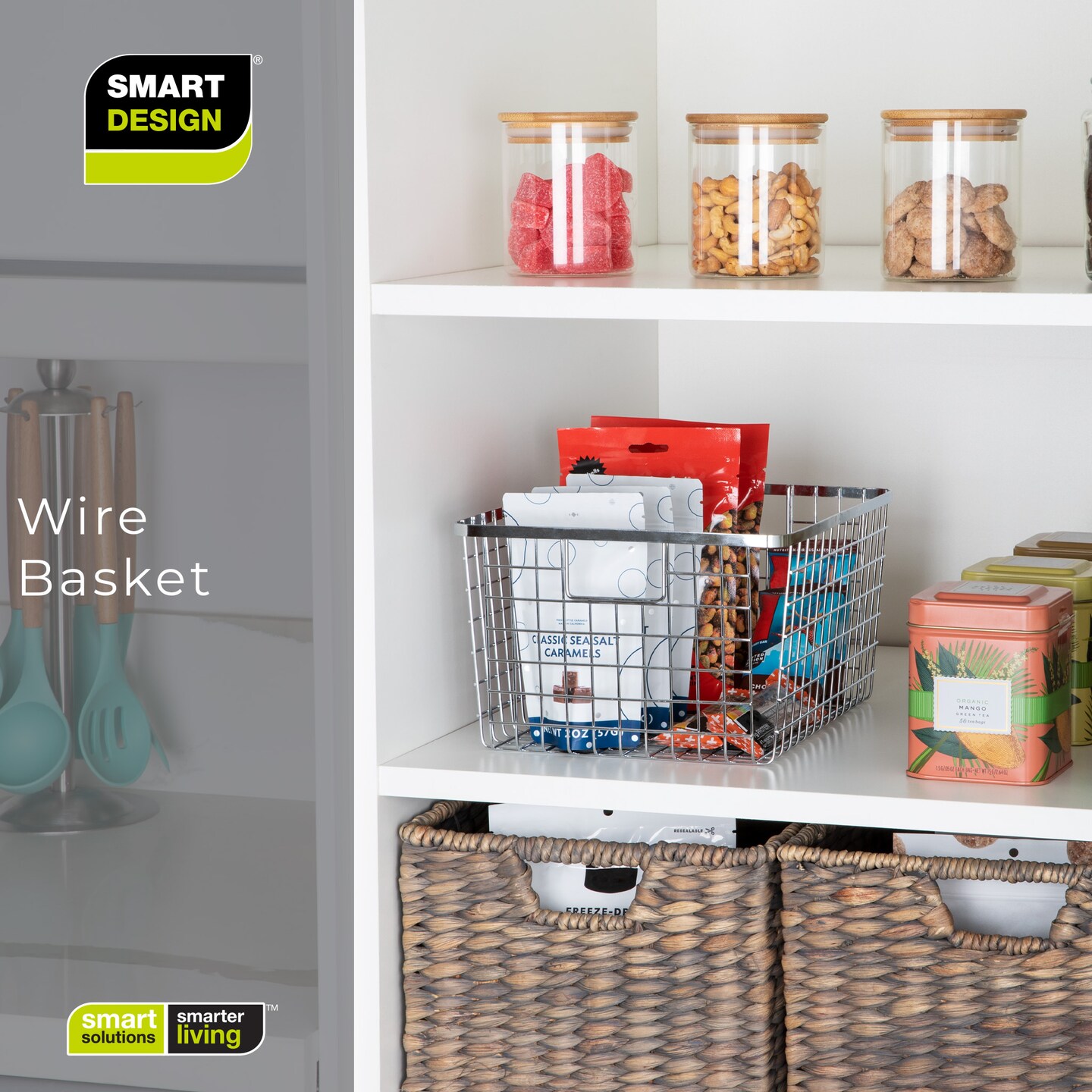 Smart Design Nestable Basket Organizer with Handles - Steel - 9 x 12 x 6 - Chrome- Set of 4