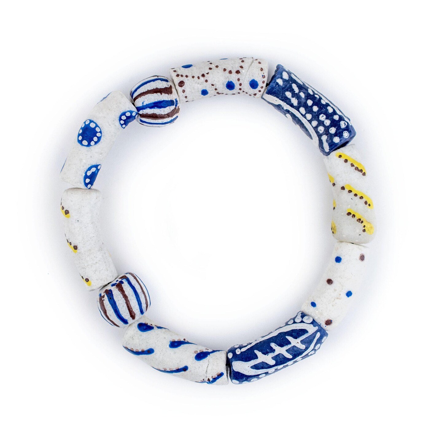 TheBeadChest African Bead Stretch Bracelet, Made in Ghana by Krobo Artisans, Unisex, African Trade Bead Style, White