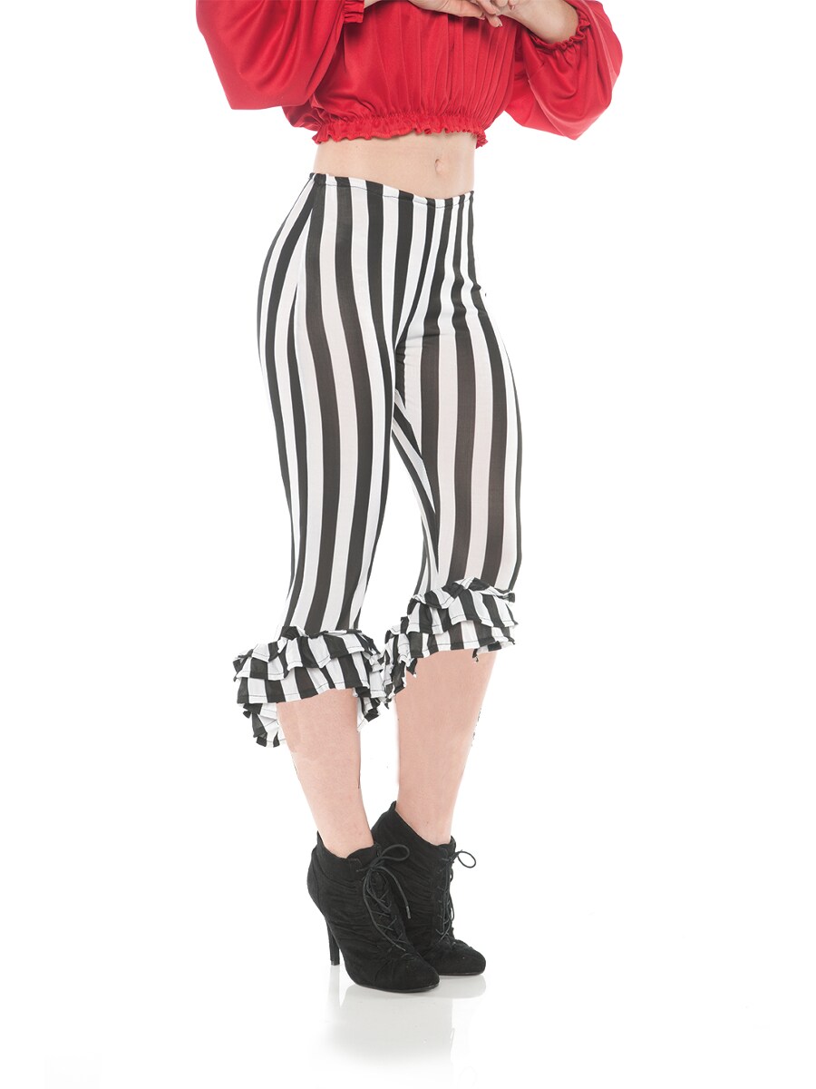 Women's Black and White Stripes Ruffle Leggings Costume Pants