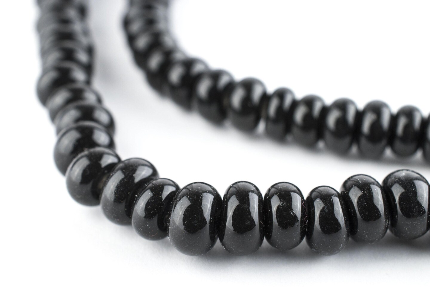 Black Glass Donut Beads - 24 Inch Strand of Indonesian Rondelle Java Glass Beads for Crafts &#x26; Jewelry Making - The Bead Chest