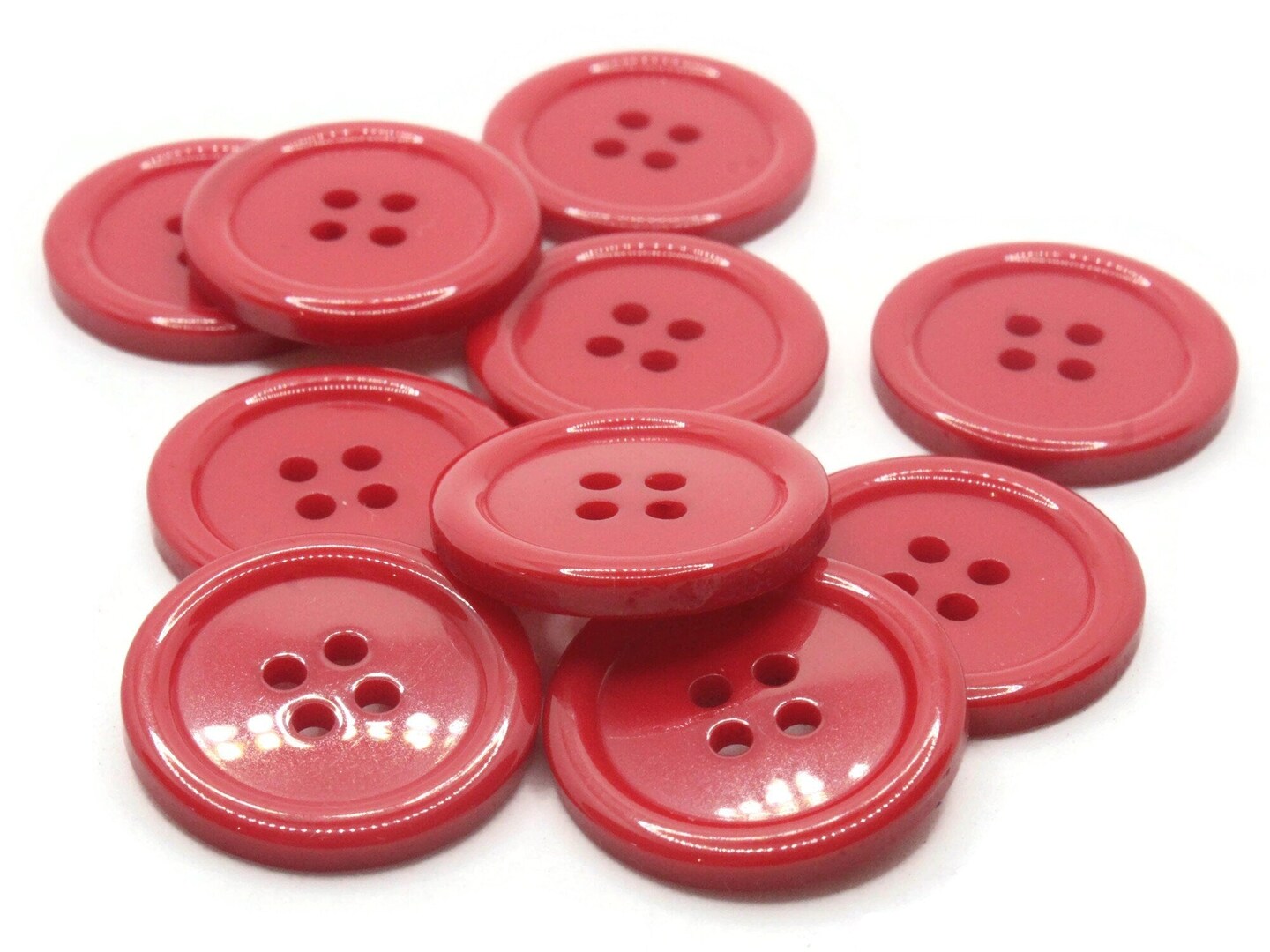 10 22mm Red Flat Round Plastic Four Hole Buttons