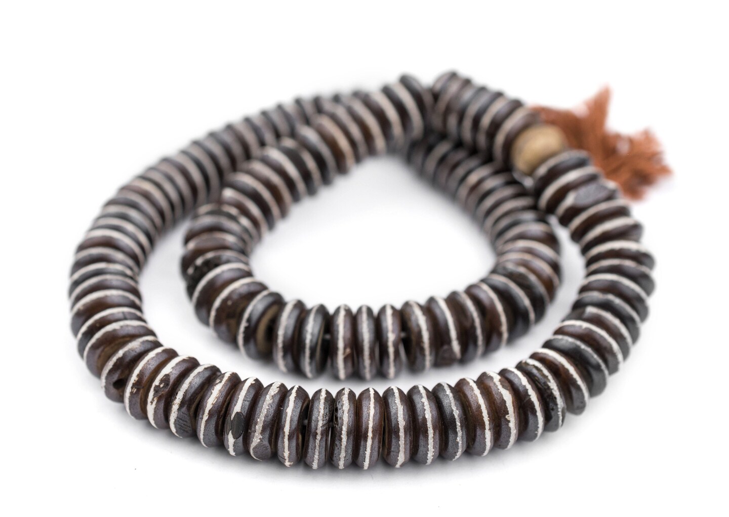 TheBeadChest Brown Striped Disk Bone Mala Beads 4x14mm Nepal Black Large Hole 18 Inch Strand