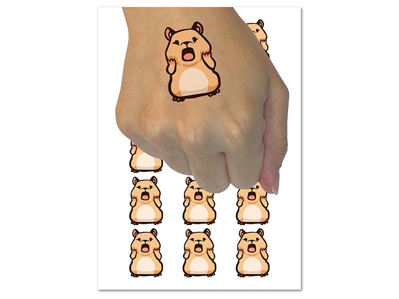 Shocked Scared Cute Hamster Rodent Gasp Temporary Tattoo Water Resistant Fake Body Art Set Collection (1 Sheet)
