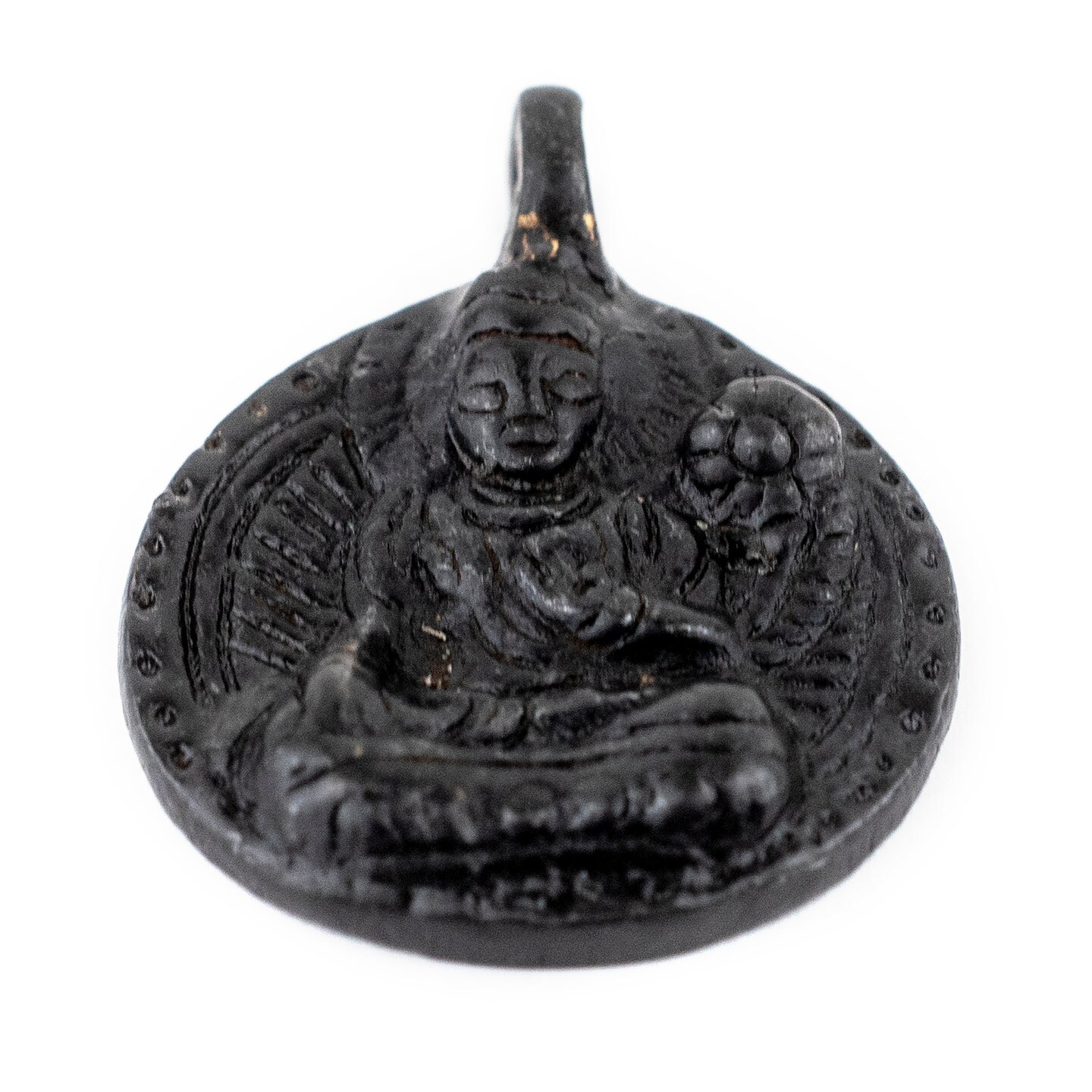TheBeadChest Round Black Buddha Pendant (28x34mm)