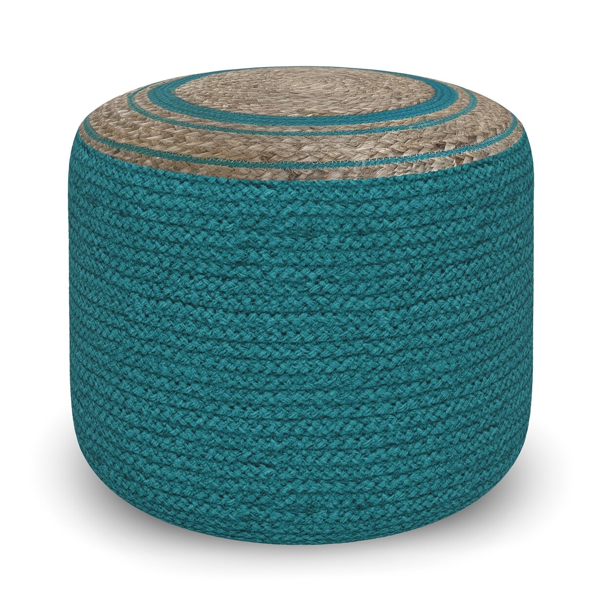 Simpli Home Serena Round Pouf Footstool, Upholstered In Cotton Hand Braided Jute