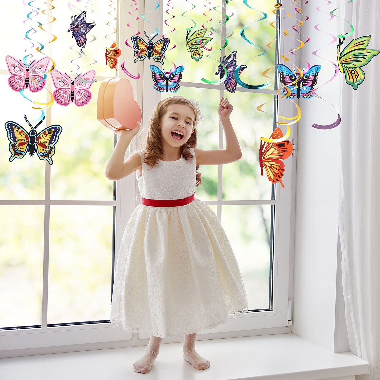 36 PCS Butterfly Hanging Swirl Decoration Summer Spring Party Streamer Butterfly Ceiling Swirl for Home Baby Shower Birthday Wedding Garden Tea Party