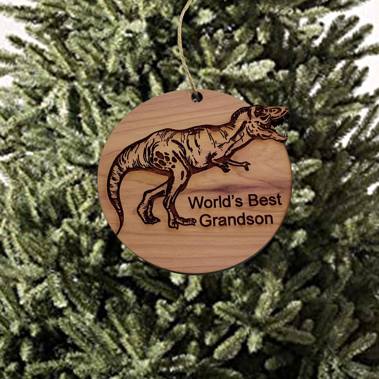 TRex Dinosaur Worlds Best Grandson - Cedar Ornament TRex Dinosaur Worlds Best Grandson - Cedar Ornament