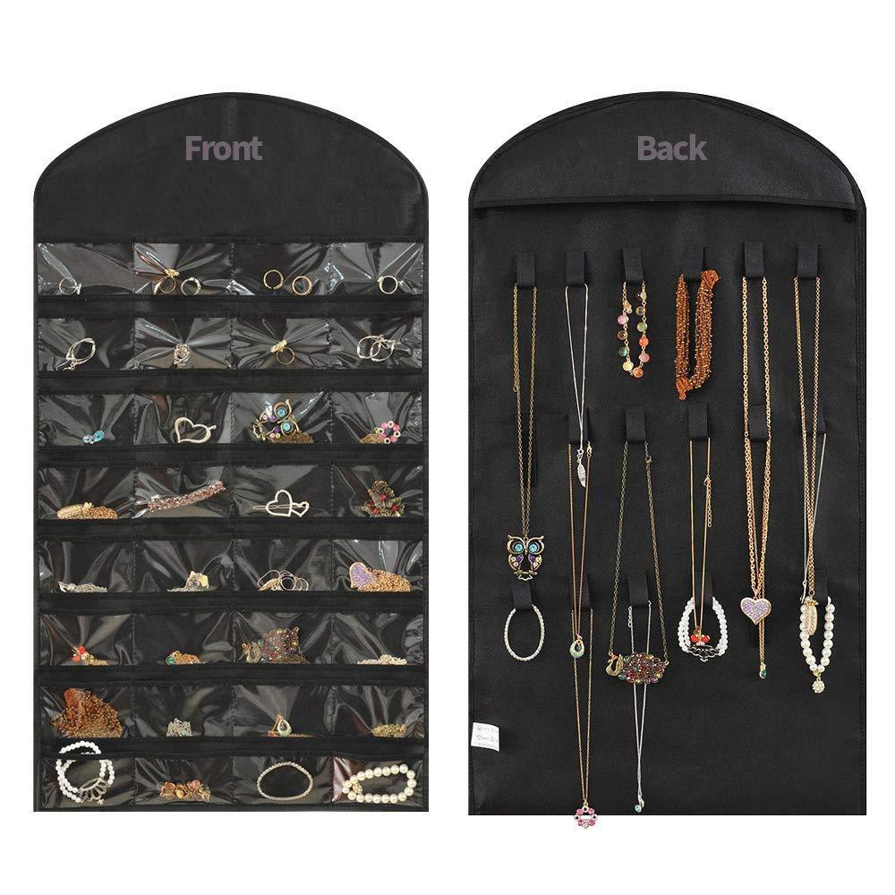 Hanging Jewelry Organizer with 32 Pockets and 18 Hooks
