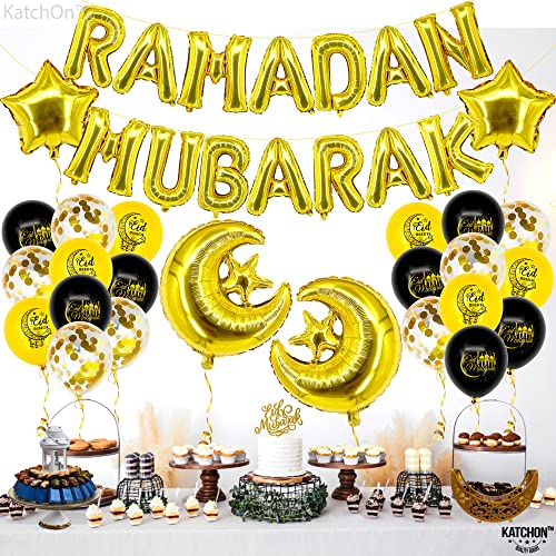 KatchOn, Ramadan Mubarak Balloons Set - Pack of 40 | Ramadan Balloon Decoration | Moon and Star Ramadan Decorations Balloon | Ramadan Mubarak Decorations | Eid Decorations for Home, Ramadan Balloons
