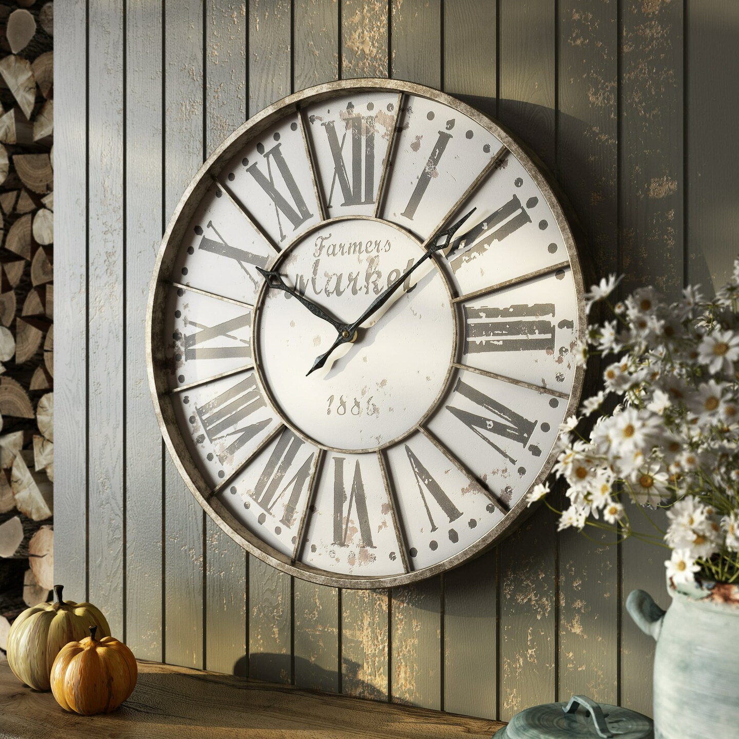 Aspire Home Accents Monroy Rustic Farmhouse 24 in. Wall Clock