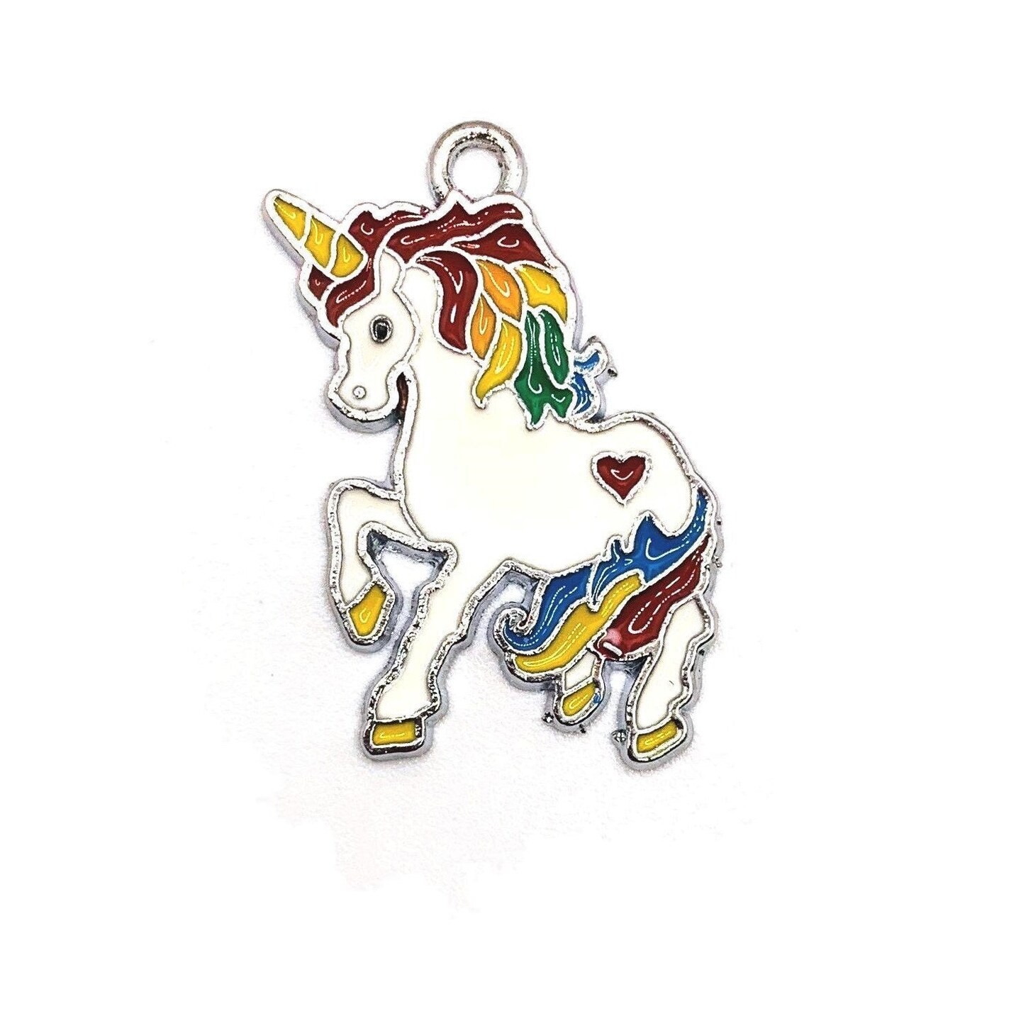 4, 20 or 50 Pieces: White and Rainbow Enamel Unicorn Charms