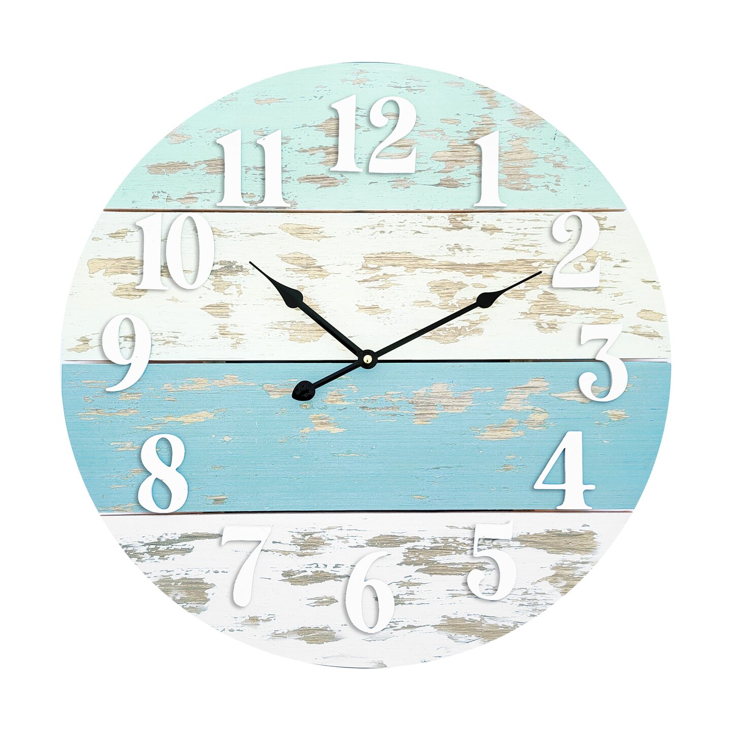 Mainstays 20&#x22; Farmhouse Coastal Blue Wood Round Wall Clock, Real Wood