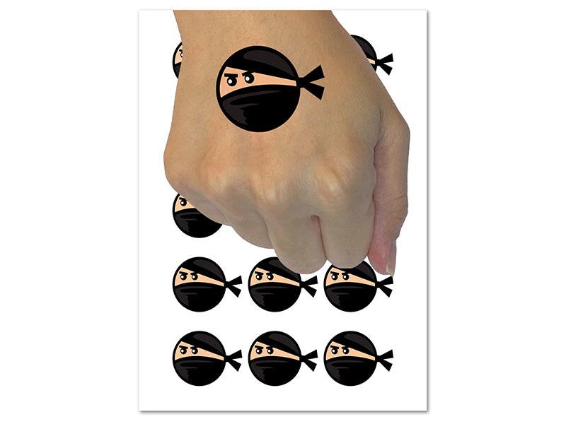 Ninja Face Funny Temporary Tattoo Water Resistant Fake Body Art Set Collection (1 Sheet)