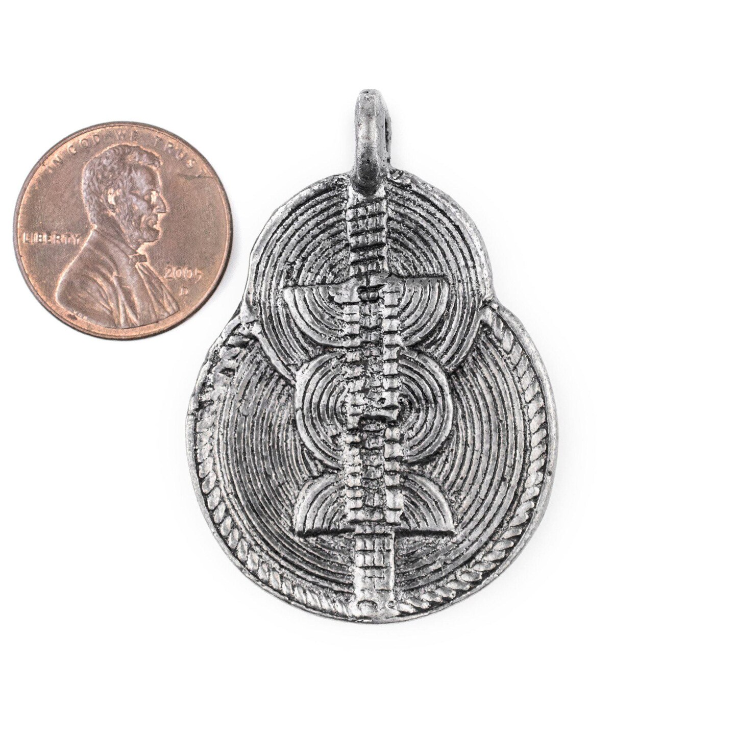 TheBeadChest Silver Double Sun &#x26; Moon Baule Pendant (32x46mm): African Tribal Metal Pendant for DIY Jewelry and Necklace
