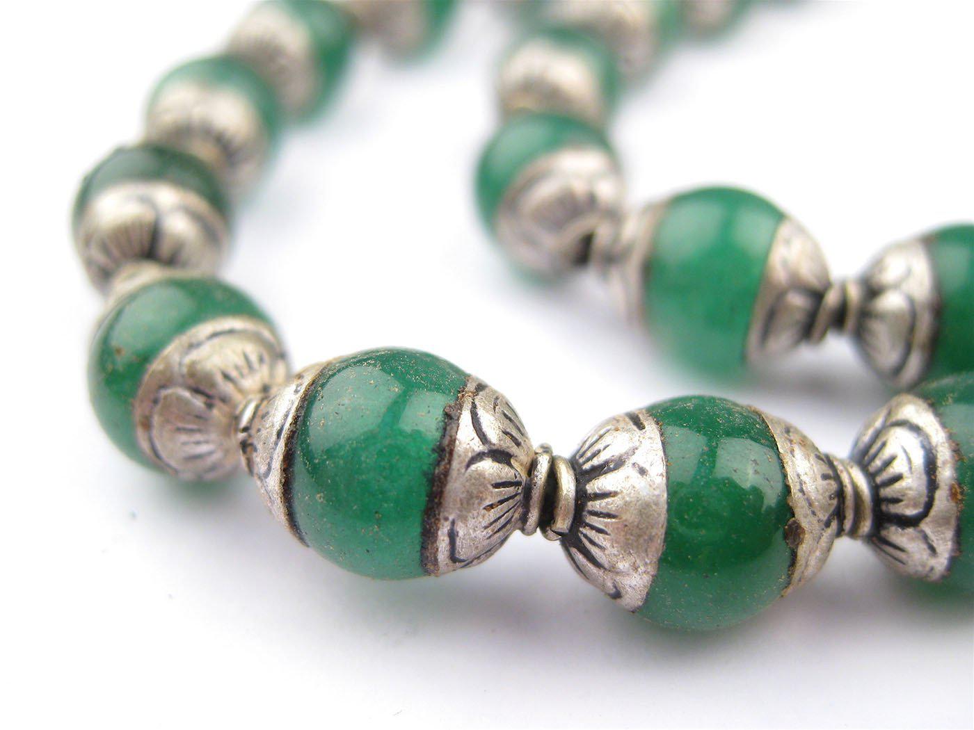 TheBeadChest Capped Jade with Silver Gemstone Beads, Full Strand of Round Nepalese Stone Beads, Great for DIY Jewelry Necklace &#x26; Bracelet Making