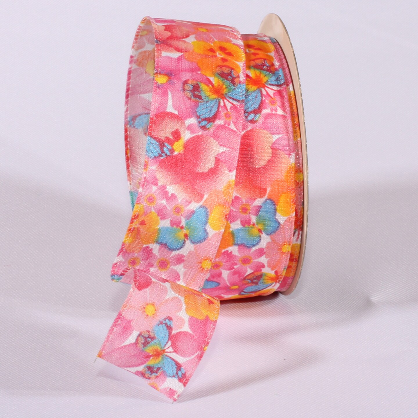 The Ribbon People Pink and Orange Floral Wired Craft Ribbon 1.5&#x22; x 80 Yards