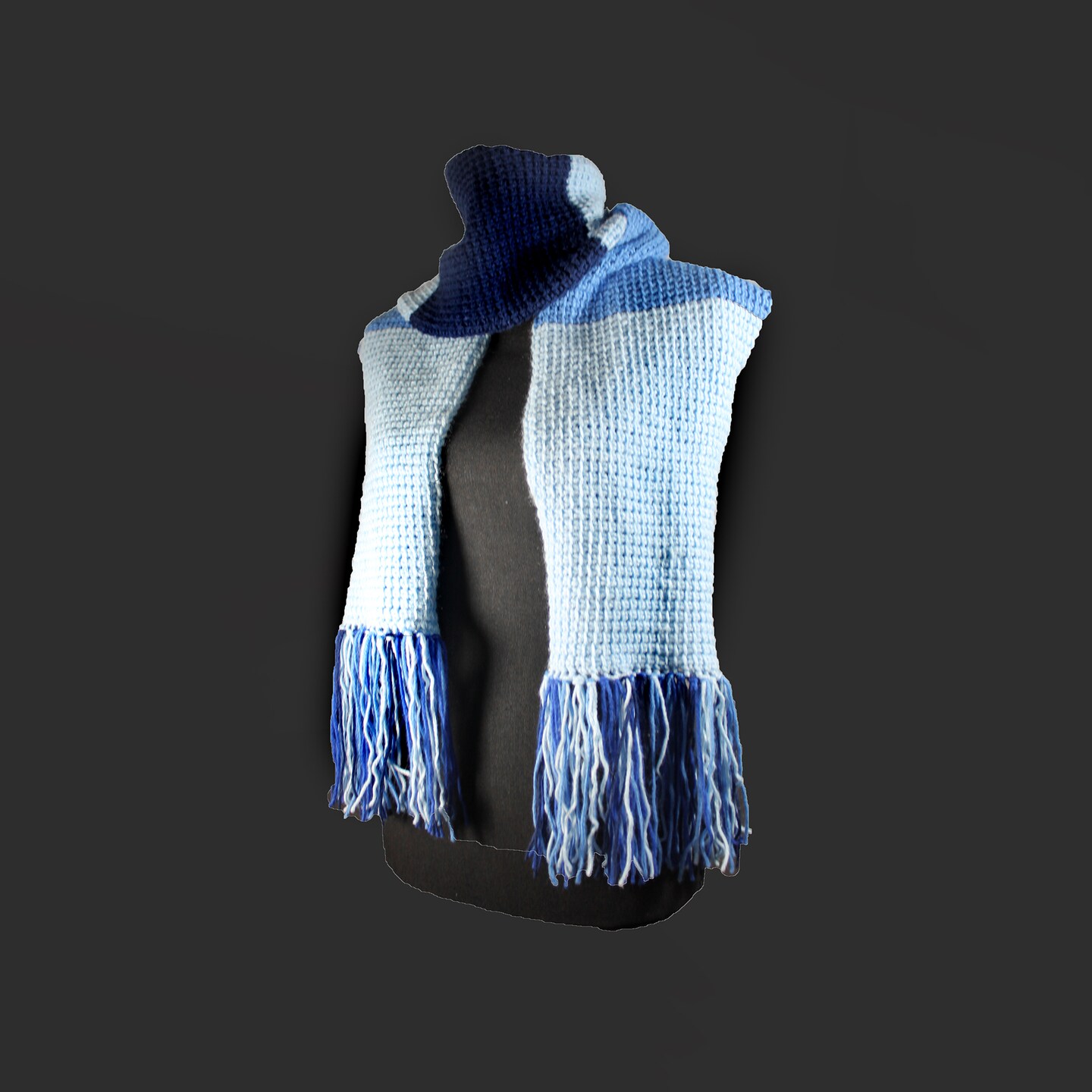 Crochet Unisex Scarf, Outerwear, Blue, 84 Inch, Winterwear, Winter
