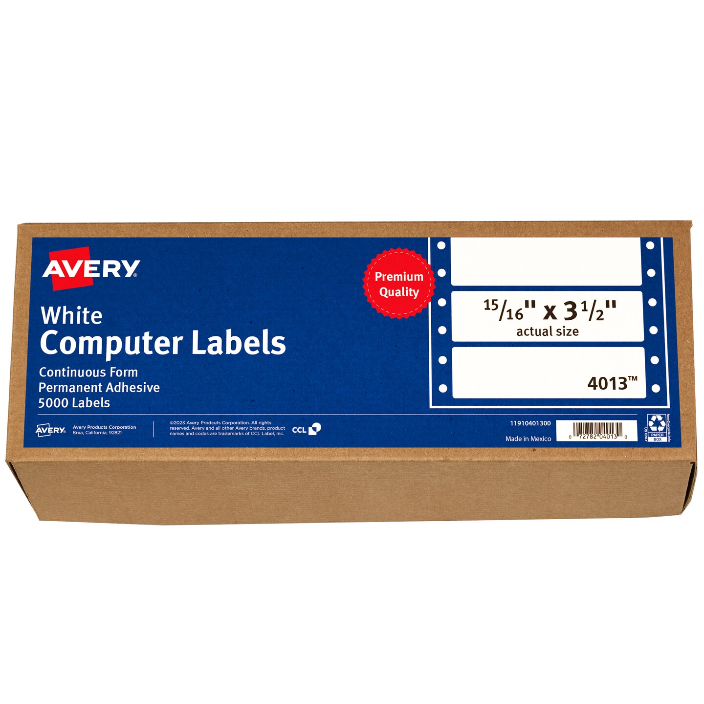 Avery White Computer Labels, 15/16" x 3-1/2", Dot Matrix Labels and Pin-Feed Labels, 5,000 Total (4013)