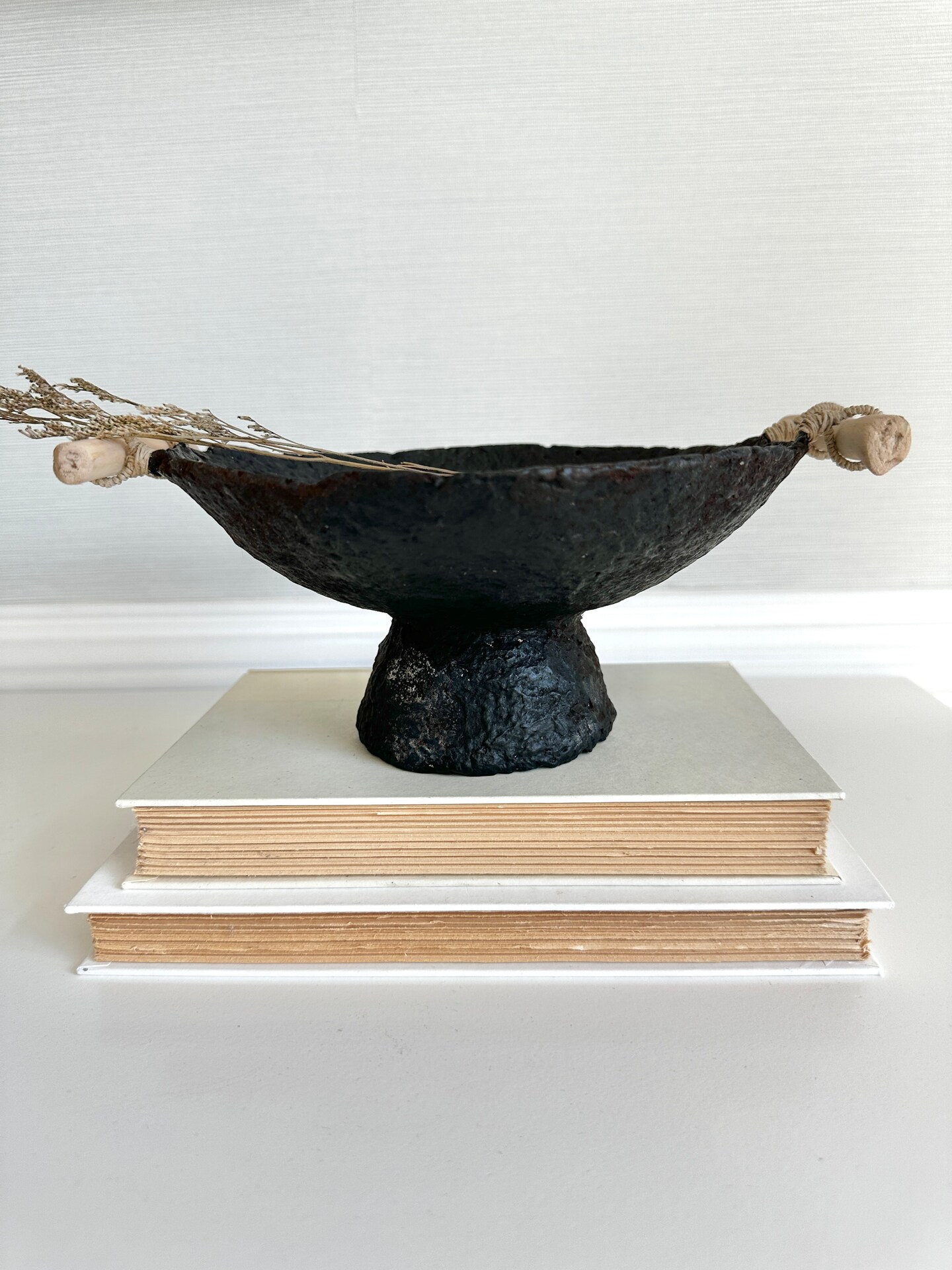 Earthy Black Pedestal Bowl Paper Mache Material 301498848626819072