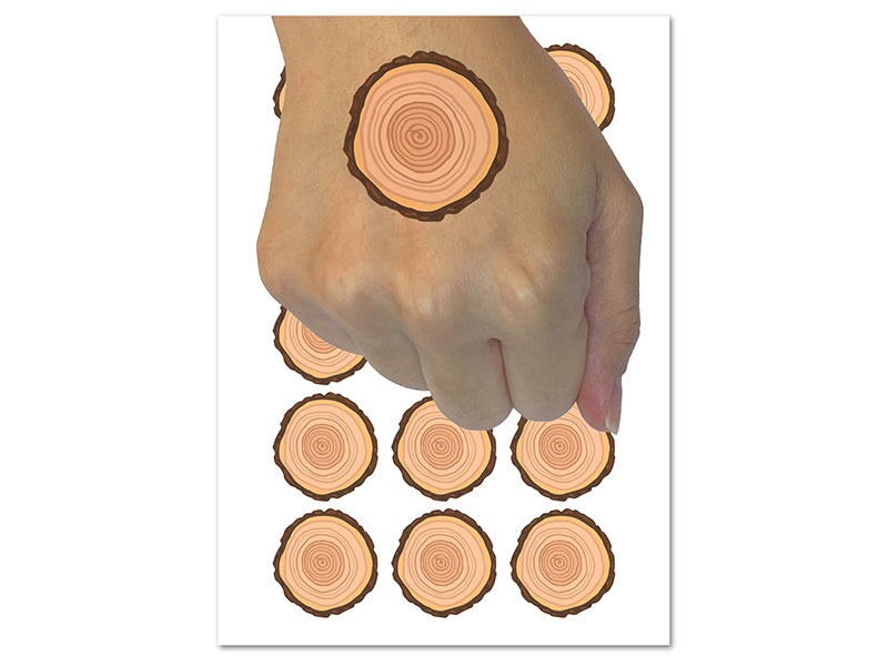 Hand Drawn Tree Rings Doodle Temporary Tattoo Water Resistant Fake Body Art Set Collection (1 Sheet)