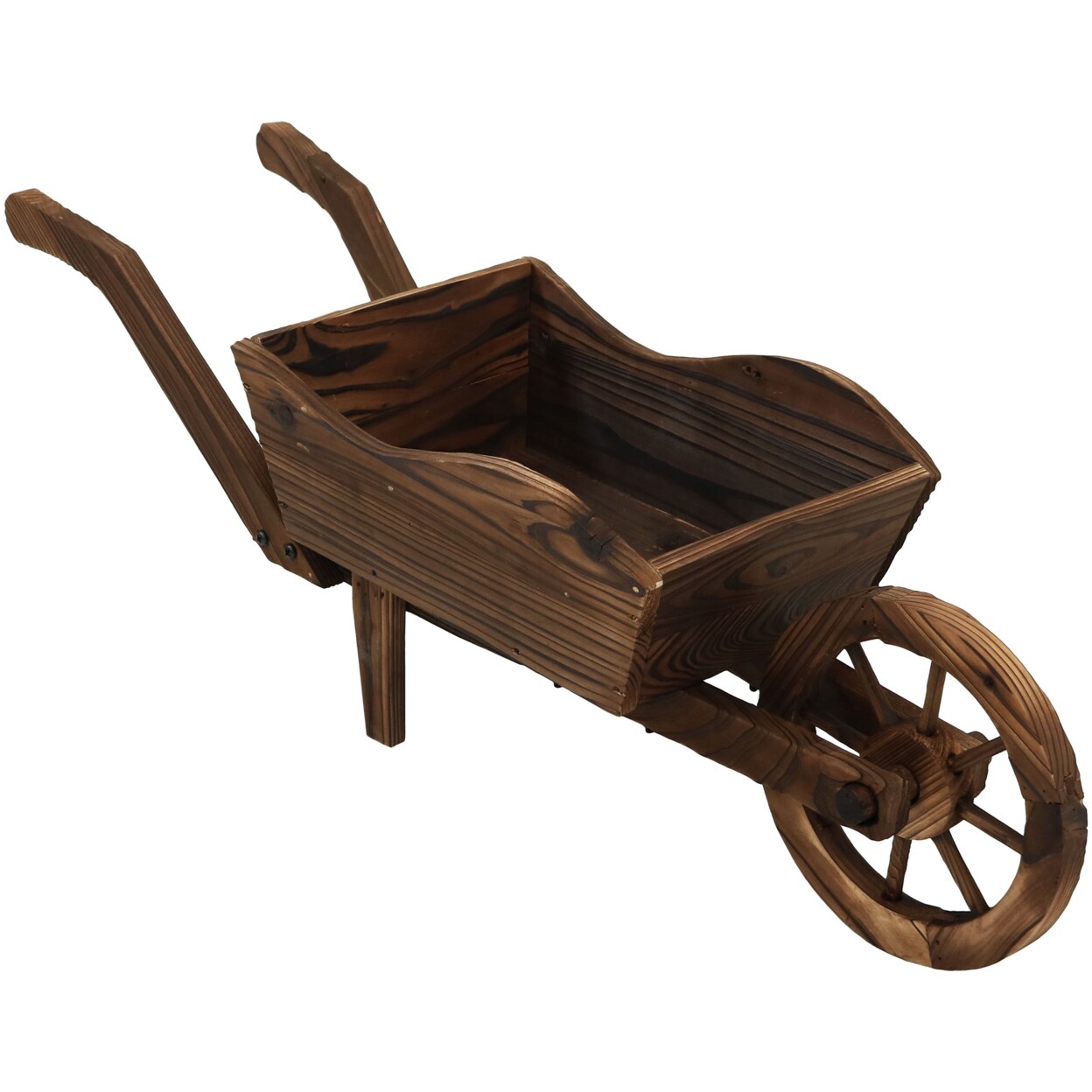 Sunnydaze   Natural Wooden Fir Decorative Wheelbarrow Garden Planter