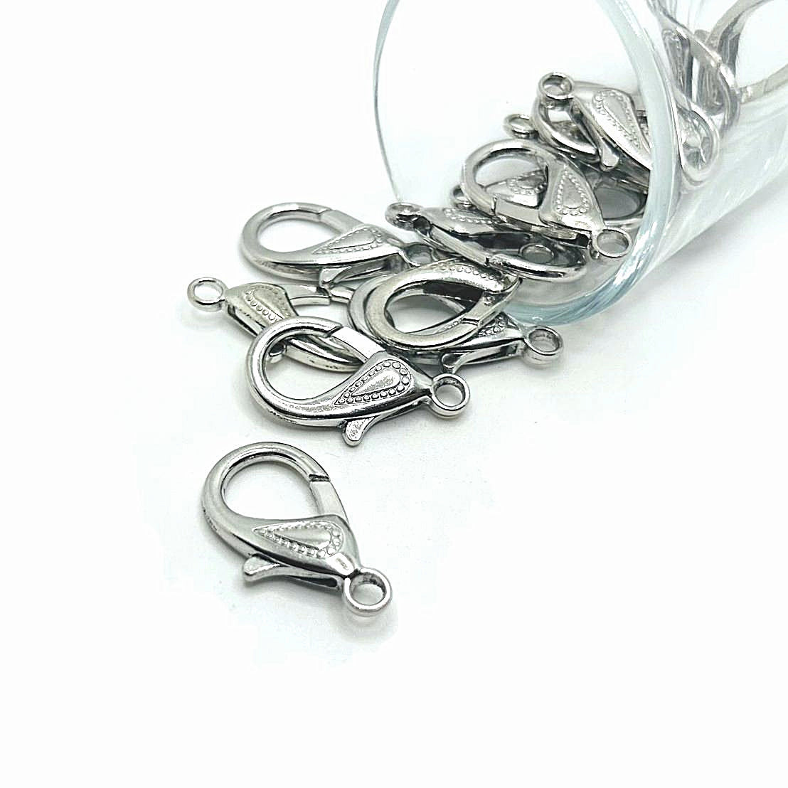 4, 20 or 50 Pieces: 16 x 31 mm Silver Plated Decorative Lobster Clasps