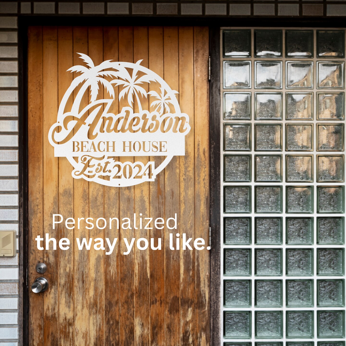 Tropical Beach House Metal Sign, Personalized Palm Tree Family Poolside  Patio Oasis Hanging Decor for House Warming Gift | MakerPlace by Michaels, image size:1080x1080