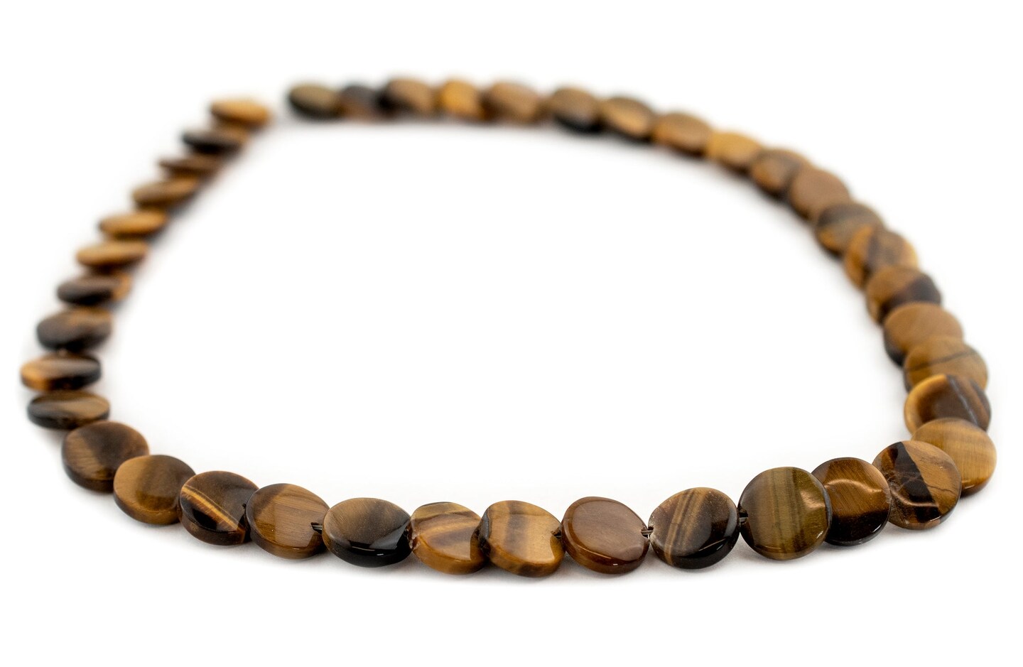 TheBeadChest Flat Round Tiger Eye Beads 12mm Brown Gemstone 16 Inch Strand