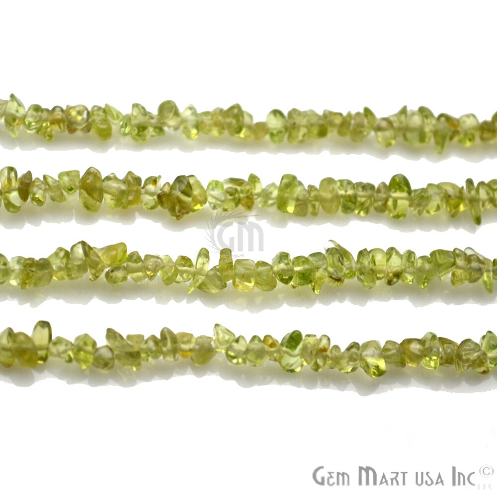Peridot Chip Beads, 34 Inch, Natural Chip Strands, Drilled Strung Nugget Beads, 3-7mm, Polished, GemMartUSA (CHPD-70001)