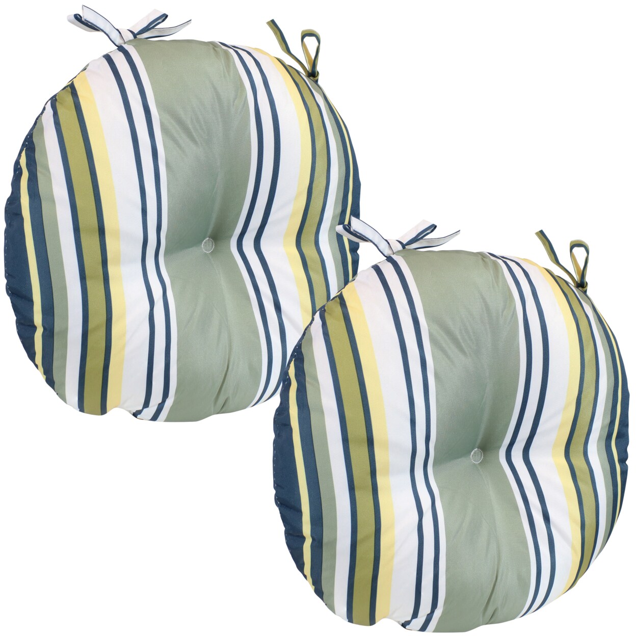Sunnydaze   Outdoor Round Bistro Seat Cushion - Earth Tone Stripes - Set of 2