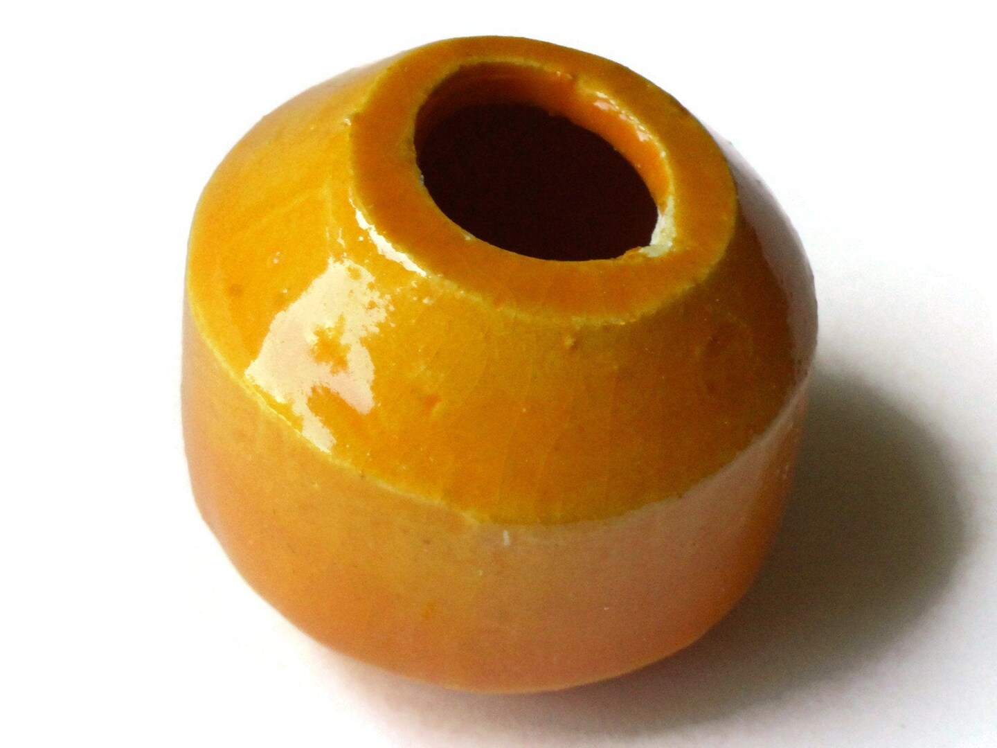 31mm Yellow Orange Banded Round Bead Vintage Macrame Ceramic Porcelain Beads
