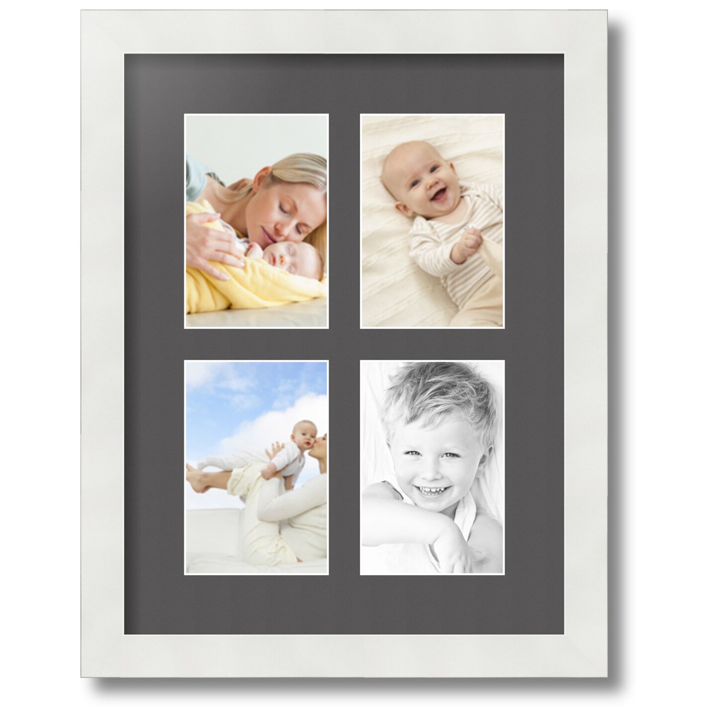 ArtToFrames Collage Photo Picture Frame with 4 - 4x6 inch Openings, Framed in White with Over 62 Mat Color Options and Regular Glass (CSM-3966-2)