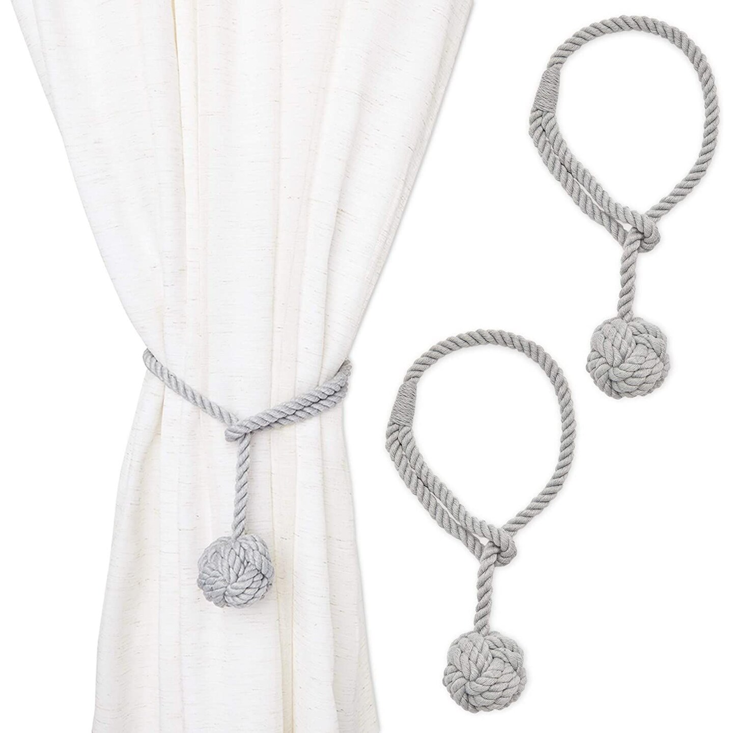 Light Grey Rope Curtain Tiebacks, Holdbacks For Drapes (20 Inches, 2 ...